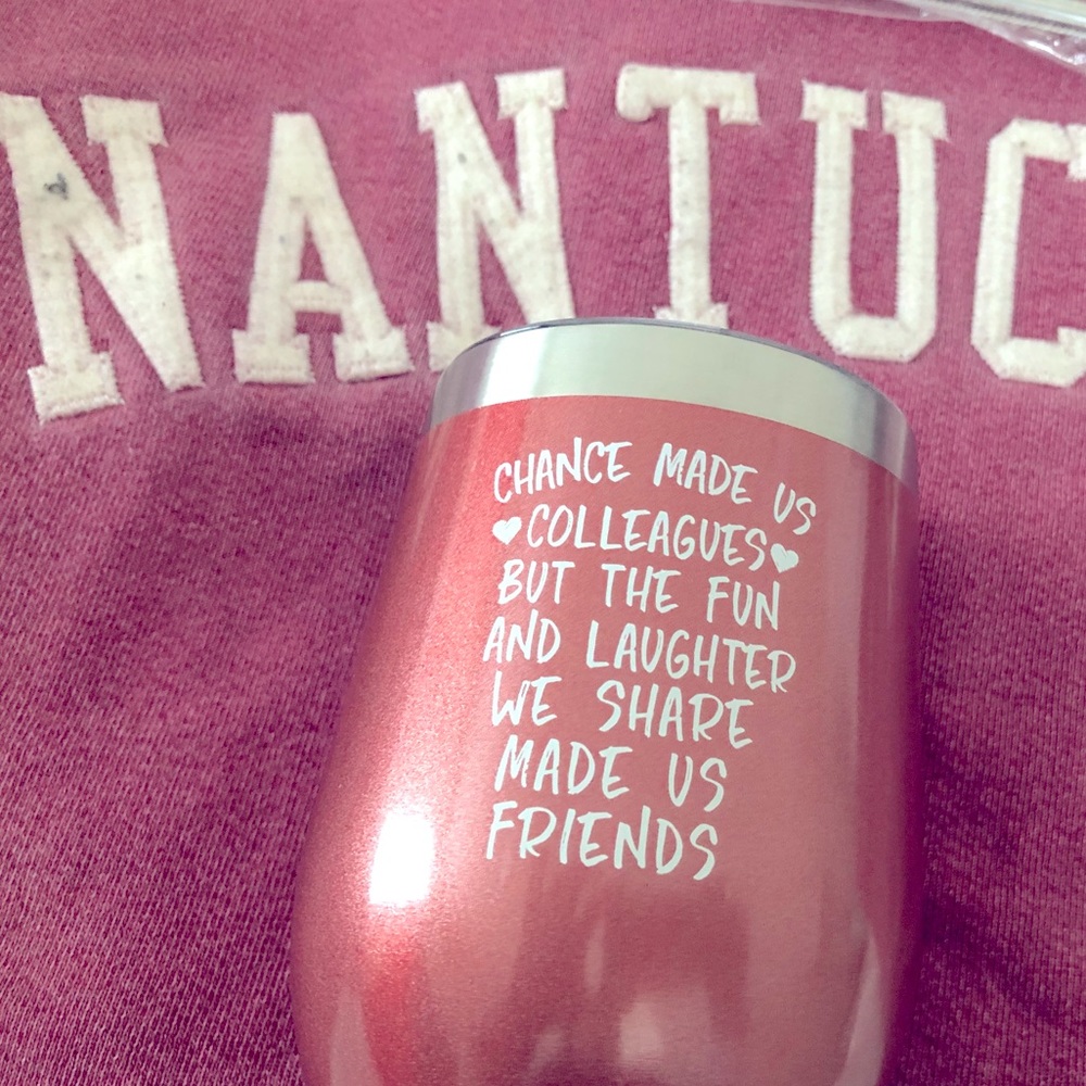 🐳”Colleagues” wine 🍷 tumbler in Nantucket Red metallic NEW in box with straw🐳